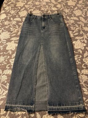 Denim Maxi Skirt with Front Slit - Blue ( as is)